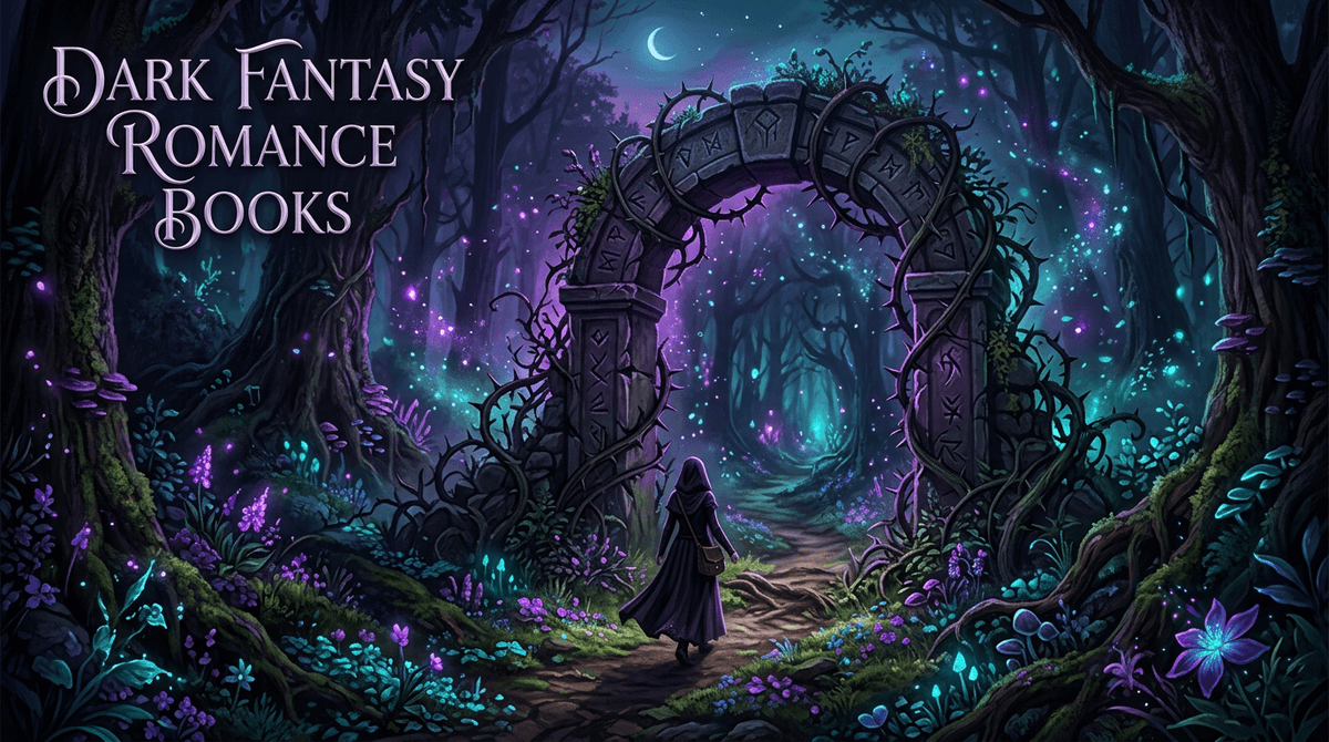 Dark enchanted forest with magical lights