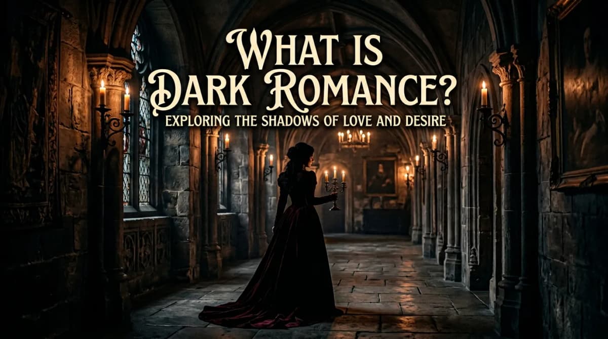 A shadowy figure in a candlelit corridor, evoking dark romance atmosphere